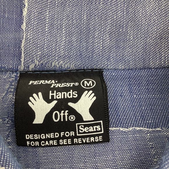 Hands Off Mens Vintage Sears Long Sleeve Pearl Snap Shirt Blue Size Medium - Picture 4 of 6